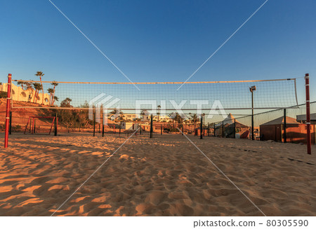 Volleyball net in the morning on beach, Egypt Volleyball net in the morning on beach, Egypt 80305590
