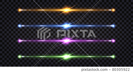Set of colorful electric discharge light effect. Glowing line wires with flash and shiny stripes. Thunder bolt, lightning collision, colorful impulses. Vector illustration Set of colorful electric discharge light effect. Glowing line wires with flash and shiny stripes. Thunder bolt, lightning collision, colorful impulses. Vector illustration 80305922