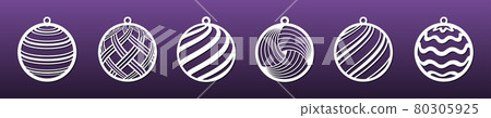 Laser cut coasters, Christmas balls, decorative elements for CNC cutting. Paper art , metal or wood carving, fretwork, leather or resin diy craft. Mandala circular geometric pattern. Vector set of 80305925
