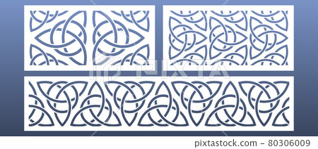 CNC laser cutpanels with abstract geometric pattern.  Ornament with celtic  knts and motives. Room screens, wall art, card background. Vector illustration 80306009