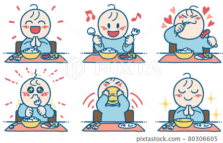 Illustration set of children eating delicious rice 80306605