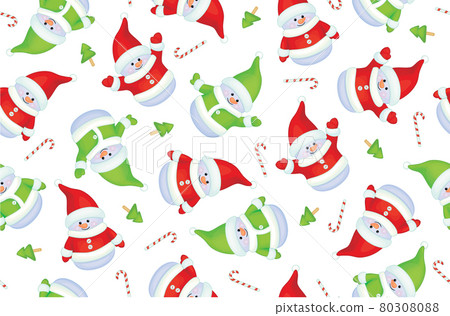 Vector Christmas seamless pattern. Funny snowmen cartoons, isolated on white. 80308088