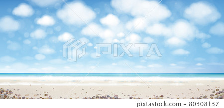 Vector ocean background. Blue sky, ocean and sandy beach. Vector ocean background. Blue sky, ocean and sandy beach. 80308137