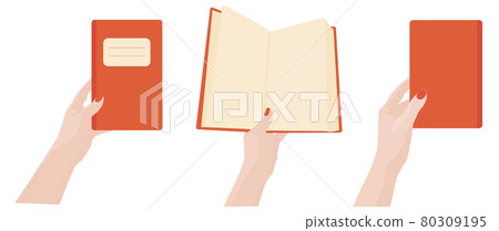Reading books vector stock illustration. The notebook is held by a female hand. Space for the text.A set of stickers. Pattern. Isolated on a white background. Reading books vector stock illustration. The notebook is held by a female hand. Space for the text.A set of stickers. Pattern. Isolated on a white background. 80309195