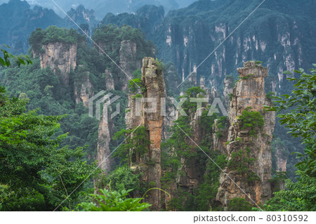 Landscape of Stone Tianzi Mountain pillars in Zhangjiajie Landscape of Stone Tianzi Mountain pillars in Zhangjiajie 80310592