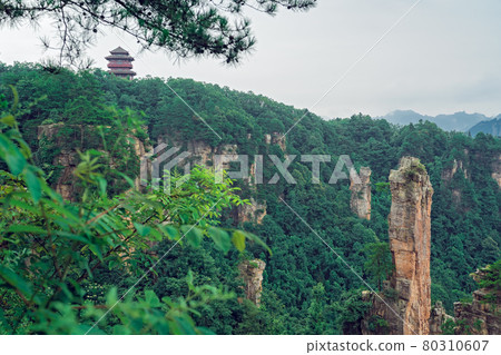Landscape of Stone Tianzi Mountain pillars in Zhangjiajie Landscape of Stone Tianzi Mountain pillars in Zhangjiajie 80310607