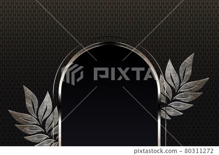Black textured composition with a gradient, shiny arch with leaves 80311272