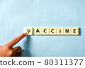 Children hand completing vaccine word on the puzzle 80311377