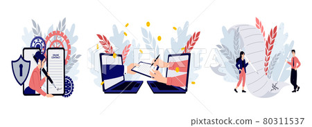 People signing paper and digital contract. Document signing and agreement conclusion, business partnership. People signing paper and digital contract. Document signing and agreement conclusion, business partnership. 80311537