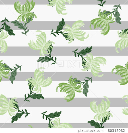 Natural seamless pattern with green abstract chrysanthemum flowers print. Striped background. 80312082