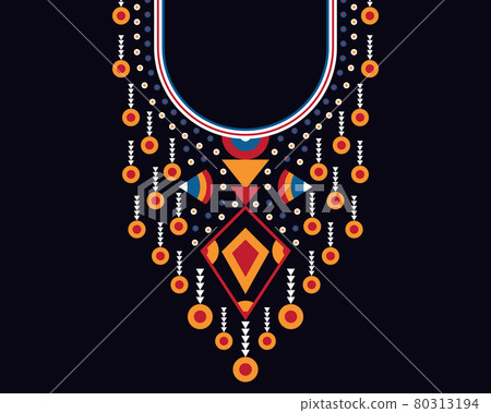 Geometric ethnic oriental pattern. Necklace embroidery design for textile, fashion woman, background, wallpaper, clothing and wrapping. Vector illustration.  80313194