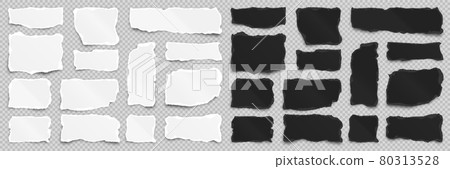 Ripped white and black paper strips on transparent background. Realistic crumpled paper scraps with Ripped white and black paper strips on transparent background. Realistic crumpled paper scraps with 80313528