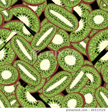 Kiwi slices and half seamless pattern on green background. Exotic fruit wallpaper Kiwi slices and half seamless pattern on green background. Exotic fruit wallpaper 80313529