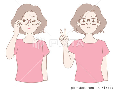 One woman feels uncomfortable wearing glasses, while the other behaves happily 80313545