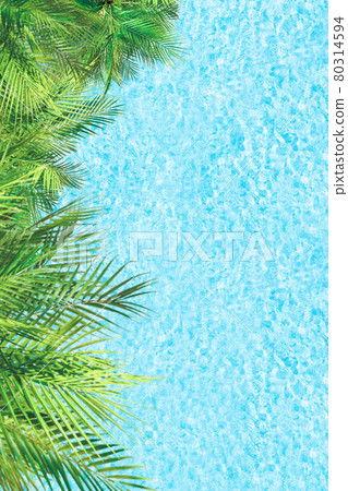 Aerial drone view from above on swimming pool and palm trees. Tropical summer luxury hotel. Vertical ratio, size 80314594