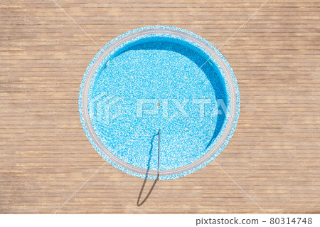 Aerial drone view on jacuzzi on wooden terrace. Tropical summer luxury hotel. View from above Aerial drone view on jacuzzi on wooden terrace. Tropical summer luxury hotel. View from above 80314748