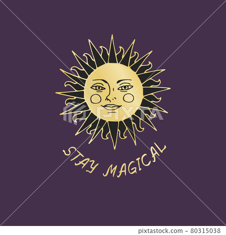 Vintage Mystic Golden Sun Illustration with Lettering Vintage Mystic Golden Sun Illustration with Lettering 80315038