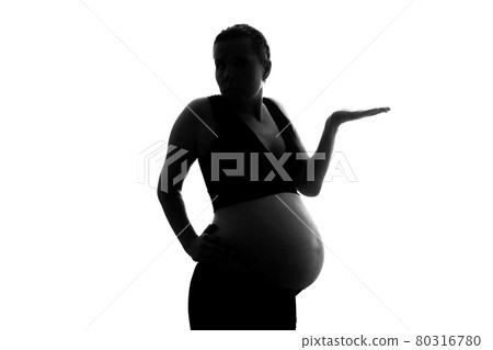 Pregnant asian woman isolated on white puzzled lost 80316780