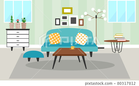 interior design of the living room. Modern family house decoration flat style background design 80317812