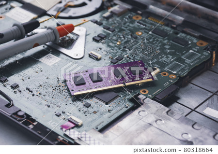 RAM (Random-access memory) placed on circuit motherboard of computer laptop background RAM (Random-access memory) placed on circuit motherboard of computer laptop background 80318664