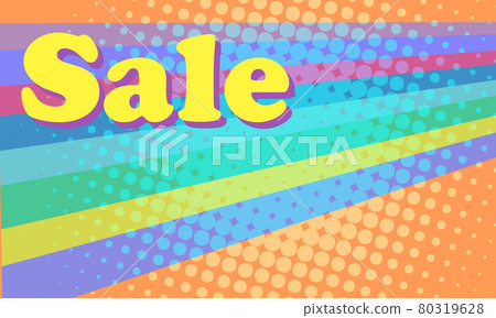 Sale 80s retro background. Bright multicolored stripes and an inscription about discounts Sale 80s retro background. Bright multicolored stripes and an inscription about discounts 80319628