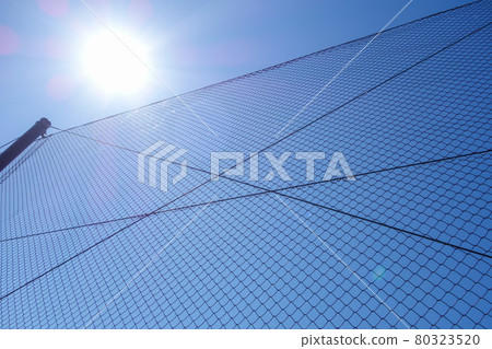Baseball field back net blue sky 80323520