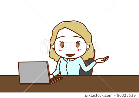 一位白人女性,一邊看電腦一邊坐下指導 一位白人女性,一邊看電腦一邊坐下指導 80323539