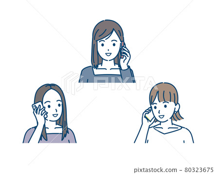 Get in touch Young women on the phone Friends Young people Smile on the phone Mobile phone call Illustration material 80323675