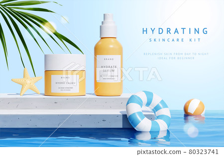 3d beach scene for skincare product 3d beach scene for skincare product 80323741