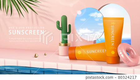 3d summer scene for product display 80324217