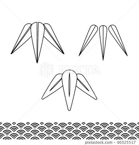Auspicious Japanese New Year plants. Vector illustration of bamboo leaves and Japanese pattern line drawing. Ideal for New Year's cards. 80325517