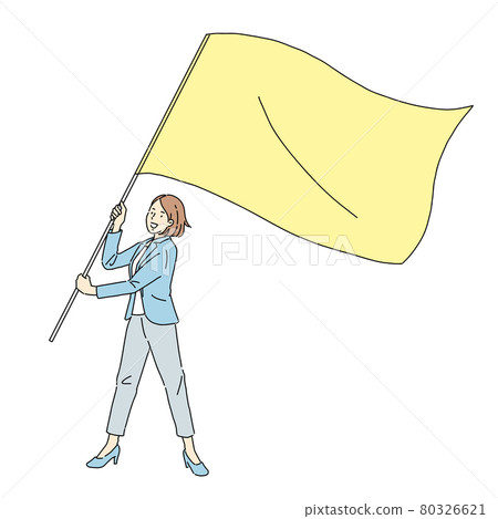 揮舞旗幟的女性、企業、目標、歡呼聲、領導者 80326621
