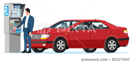 Man Pay for Car Park with Parking Meter Isolated 80327097