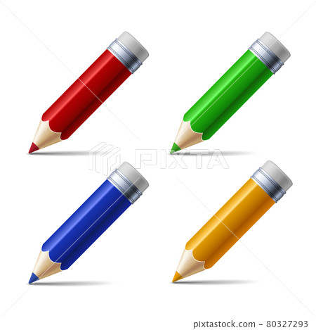 Set of different colored pencils isolated on white background. 80327293