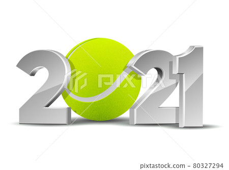New Year numbers 2021 with Tennis ball isolated on white background. 80327294