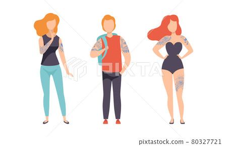Tattooed or Inked Man and Woman in Standing Pose Vector Set Tattooed or Inked Man and Woman in Standing Pose Vector Set 80327721
