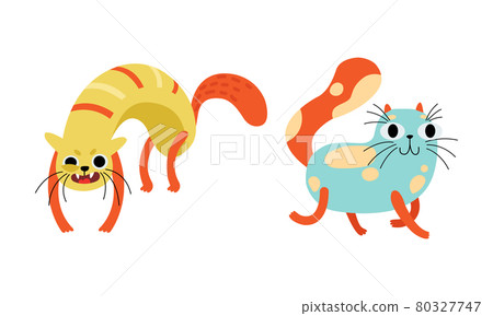 Cute Bright Whiskered Cat as Furry Domestic Pet Vector Set 80327747
