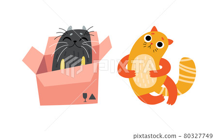 Cute Bright Whiskered Cat as Furry Domestic Pet Vector Set 80327749