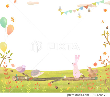 Scandinavian fashionable autumn plants and forest animals white background frame illustration Scandinavian fashionable autumn plants and forest animals white background frame illustration 80328470
