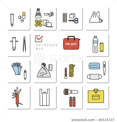 Simple illustration disaster prevention first aid kit icon set Simple illustration disaster prevention first aid kit icon set 80328723