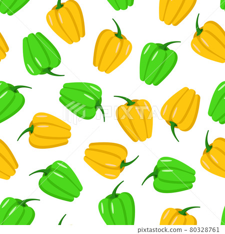 Seamless pattern of green and yellow sweet bell pepper. Vector illustration of vegetables. Seamless pattern of green and yellow sweet bell pepper. Vector illustration of vegetables. 80328761