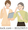 Elderly woman learning how to operate a smartphone 80329053