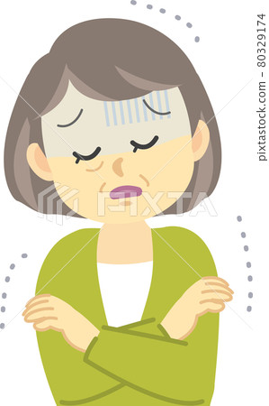 Illustration material: Symptoms of side reactions after injection of new coronavirus vaccination, etc. by senior women Chills and tremors 80329174