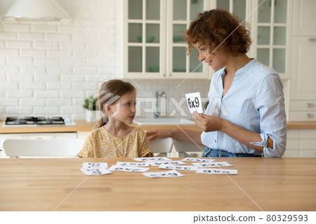 Caring young mother teaching small kid math basics. Caring young mother teaching small kid math basics. 80329593