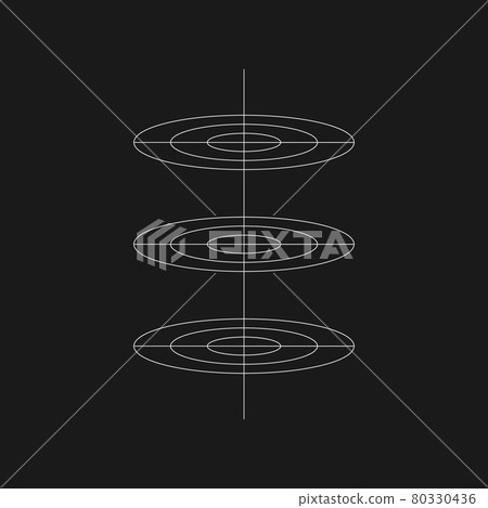 Retrofuturistic perspective circle planes. Cyber retro design element. 3 levels of flatness in cyberpunk 80s style. Perspective geometry for poster, cover in retrowave style. Vector 80330436