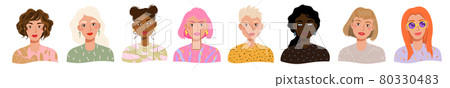 Portraits of beautiful different women with various hair, skin, cloth, face 80330483