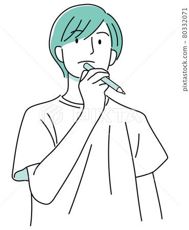Boy 09_02 (Hand-painted, upper body of a man thinking about something with a pencil, Blue 01) Boy 09_02 (Hand-painted, upper body of a man thinking about something with a pencil, Blue 01) 80332071
