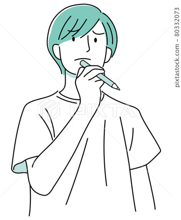 Boy 09_02 (Hand-painted, a man who is worried about thinking about something with a pencil, upper body, blue 03) Boy 09_02 (Hand-painted, a man who is worried about thinking about something with a pencil, upper body, blue 03) 80332073