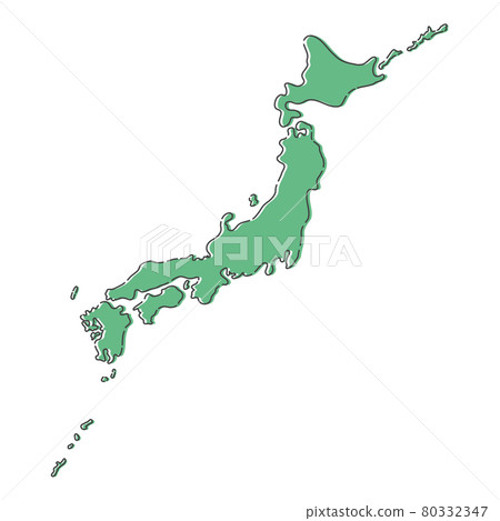 Cute handwritten map of Japan: Simple and easy-to-read Japanese archipelago-loose paint and soft black lines 80332347