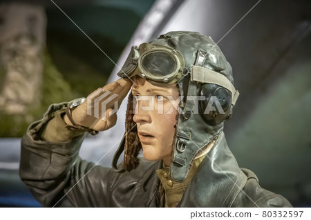A mannequin stylized as a World War II exhibit in a museum A mannequin stylized as a World War II exhibit in a museum 80332597